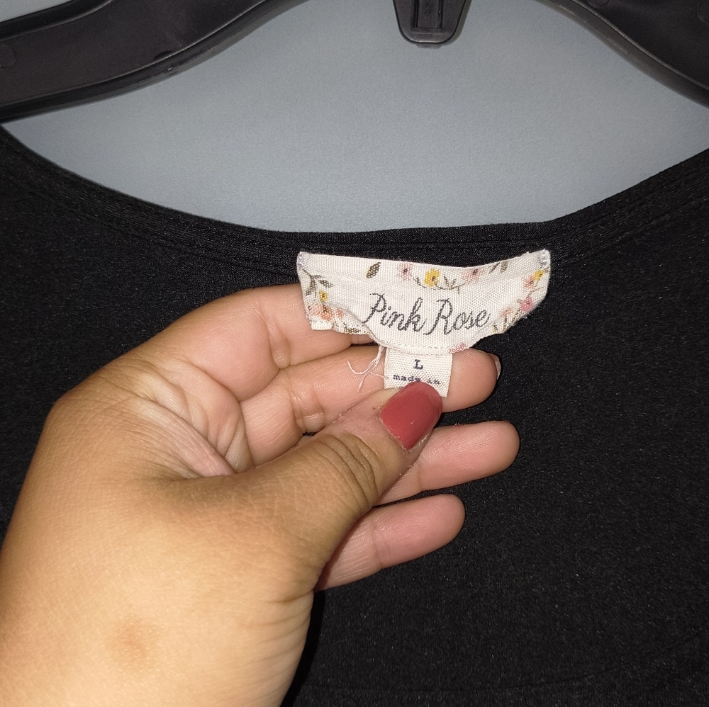 Pink Rose Classic Black Mini Dress - Picture 2 of 2